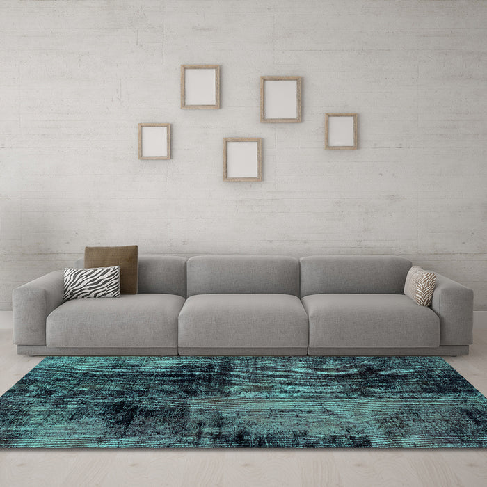 Machine Washable Abstract Turquoise Modern Area Rugs in a Living Room,, wshabs2022turq