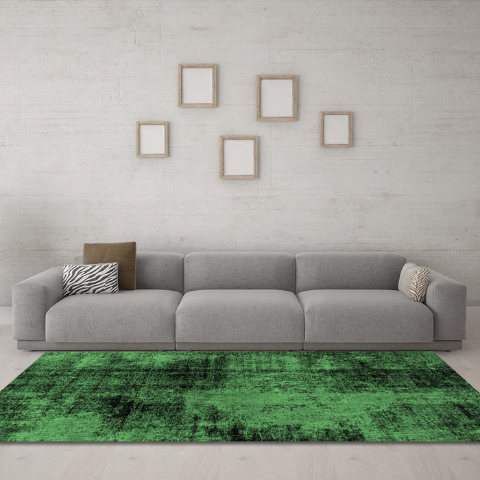 Machine Washable Abstract Emerald Green Modern Area Rugs in a Living Room,, wshabs2022emgrn