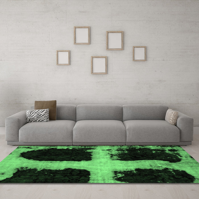 Machine Washable Abstract Emerald Green Modern Area Rugs in a Living Room,, wshabs2023emgrn