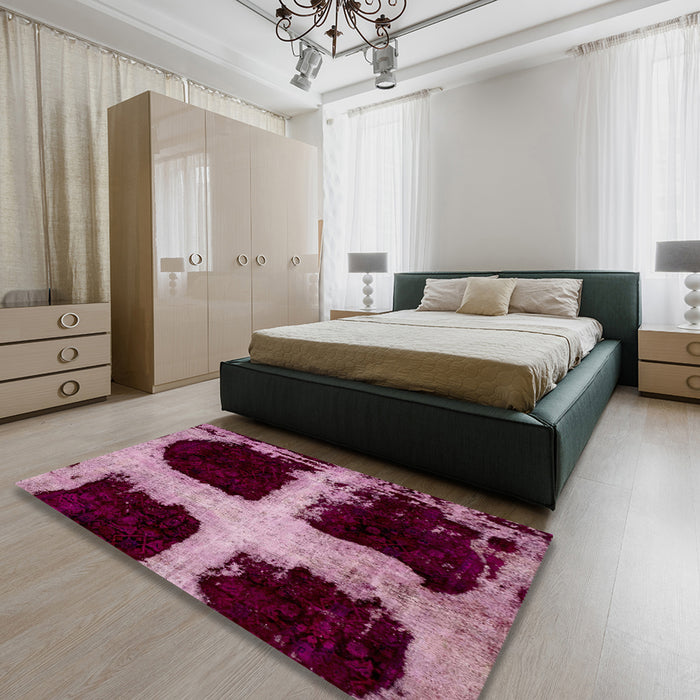 Machine Washable Abstract Blush Red Pink Rug in a Bedroom, wshabs2023