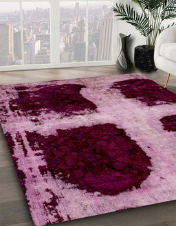 Abstract Blush Red Pink Modern Rug in Family Room, abs2023