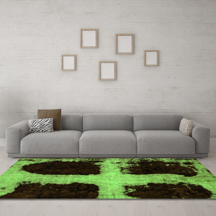 Machine Washable Abstract Green Modern Area Rugs in a Living Room,, wshabs2023grn