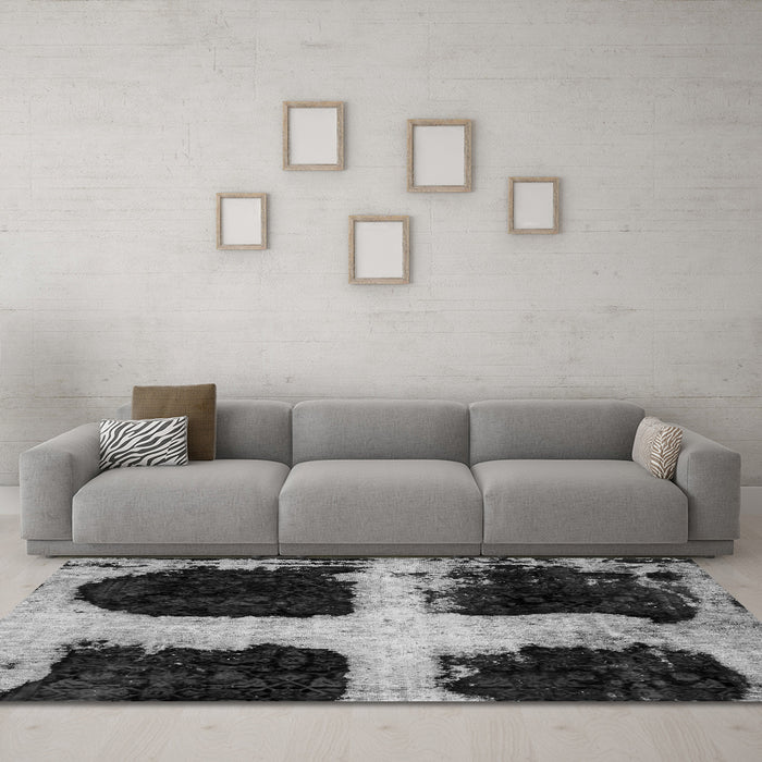 Machine Washable Abstract Gray Modern Rug in a Living Room,, wshabs2023gry
