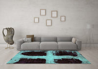 Machine Washable Abstract Turquoise Modern Rug, wshabs2023turq