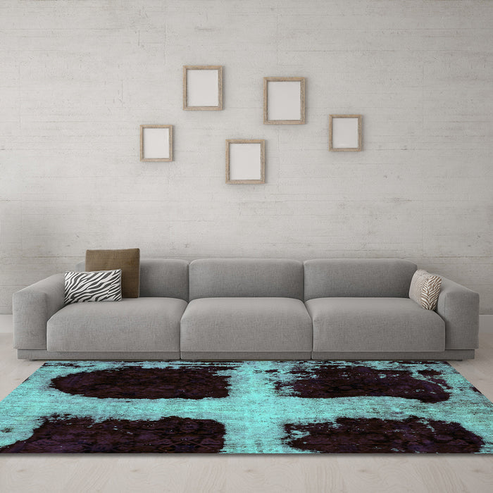 Machine Washable Abstract Turquoise Modern Area Rugs in a Living Room,, wshabs2023turq