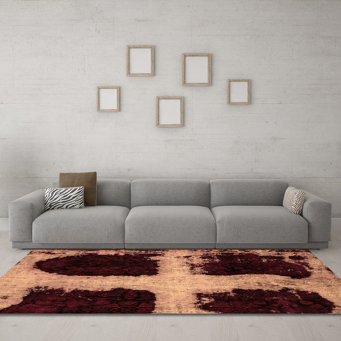 Machine Washable Abstract Brown Modern Rug in a Living Room,, wshabs2023brn