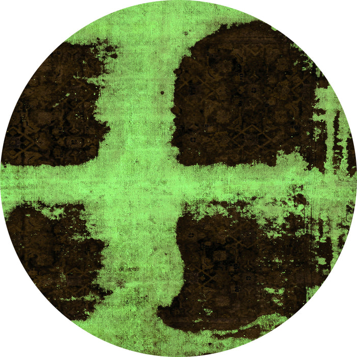 Round Machine Washable Abstract Green Modern Area Rugs, wshabs2023grn