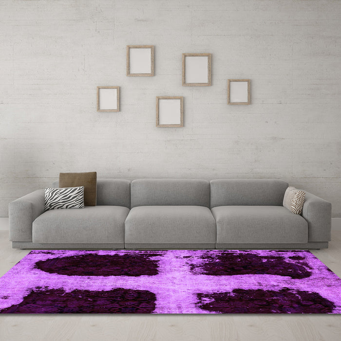 Machine Washable Abstract Purple Modern Area Rugs in a Living Room, wshabs2023pur