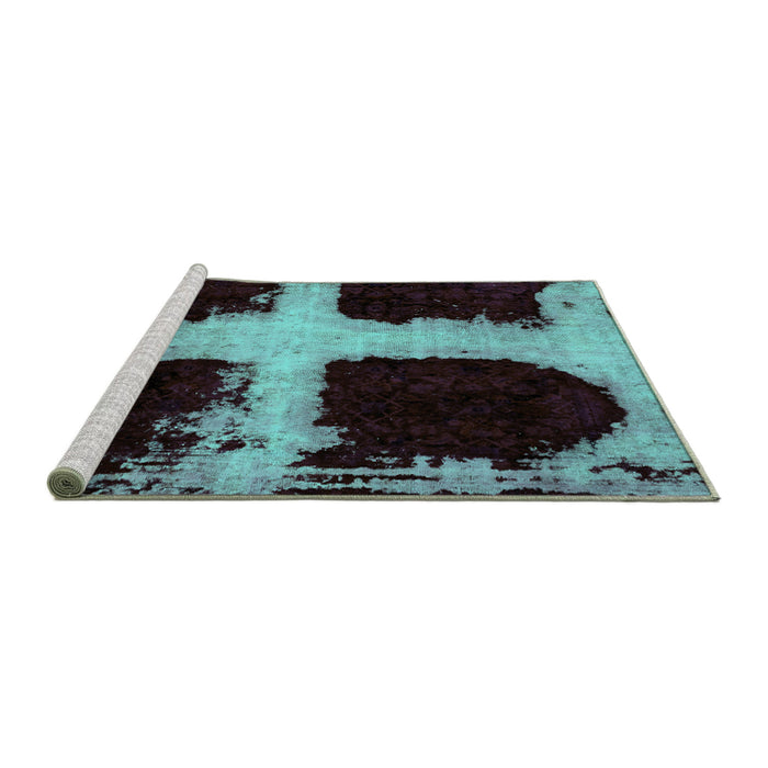 Sideview of Machine Washable Abstract Turquoise Modern Area Rugs, wshabs2023turq