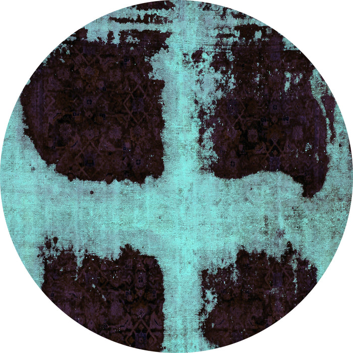 Round Machine Washable Abstract Turquoise Modern Area Rugs, wshabs2023turq