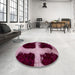 Round Abstract Blush Red Pink Modern Rug in a Office, abs2023