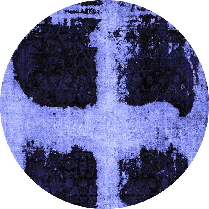 Round Machine Washable Abstract Blue Modern Rug, wshabs2023blu