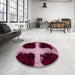 Round Machine Washable Abstract Blush Red Pink Rug in a Office, wshabs2023