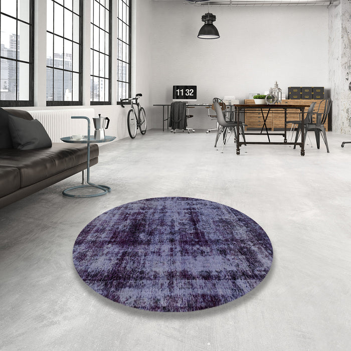 Round Abstract Blue Persian Rug in a Office, abs2024