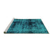 Sideview of Machine Washable Persian Turquoise Bohemian Area Rugs, wshabs2024turq