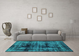 Machine Washable Persian Turquoise Bohemian Area Rugs in a Living Room,, wshabs2024turq