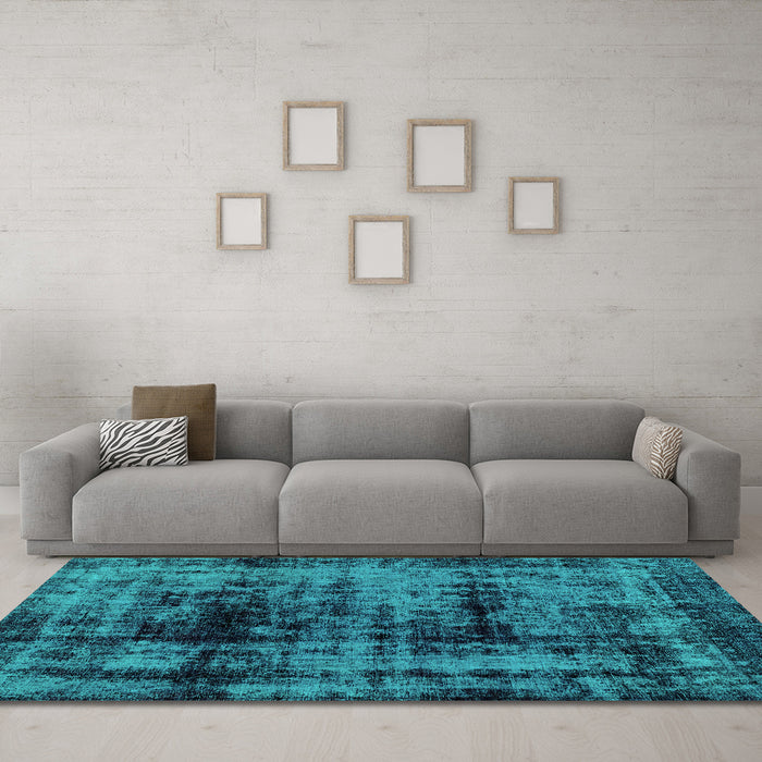 Machine Washable Persian Turquoise Bohemian Area Rugs in a Living Room,, wshabs2024turq