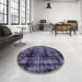 Round Machine Washable Abstract Blue Rug in a Office, wshabs2024