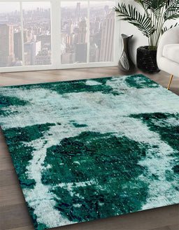 Machine Washable Abstract Northern Lights Blue Rug in a Family Room, wshabs2025