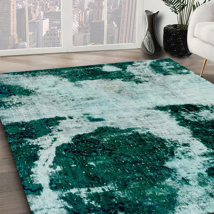 Machine Washable Abstract Northern Lights Blue Rug in a Family Room, wshabs2025