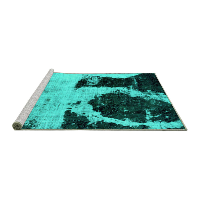 Sideview of Machine Washable Abstract Turquoise Modern Area Rugs, wshabs2025turq