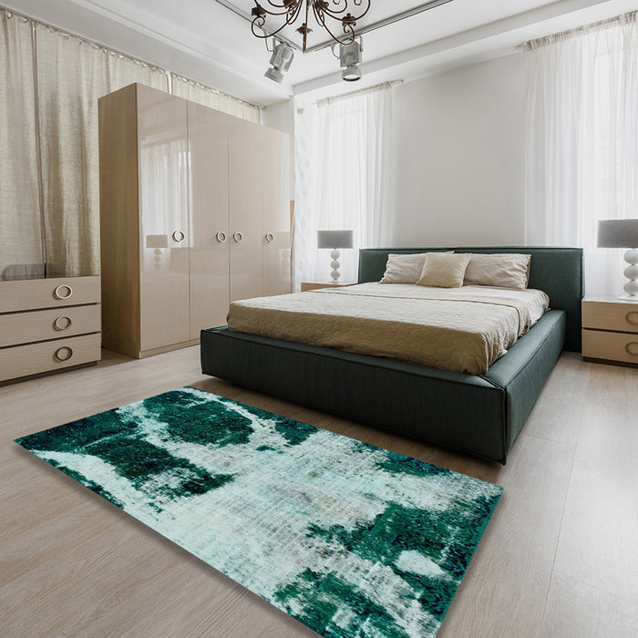 Machine Washable Abstract Northern Lights Blue Rug in a Bedroom, wshabs2025