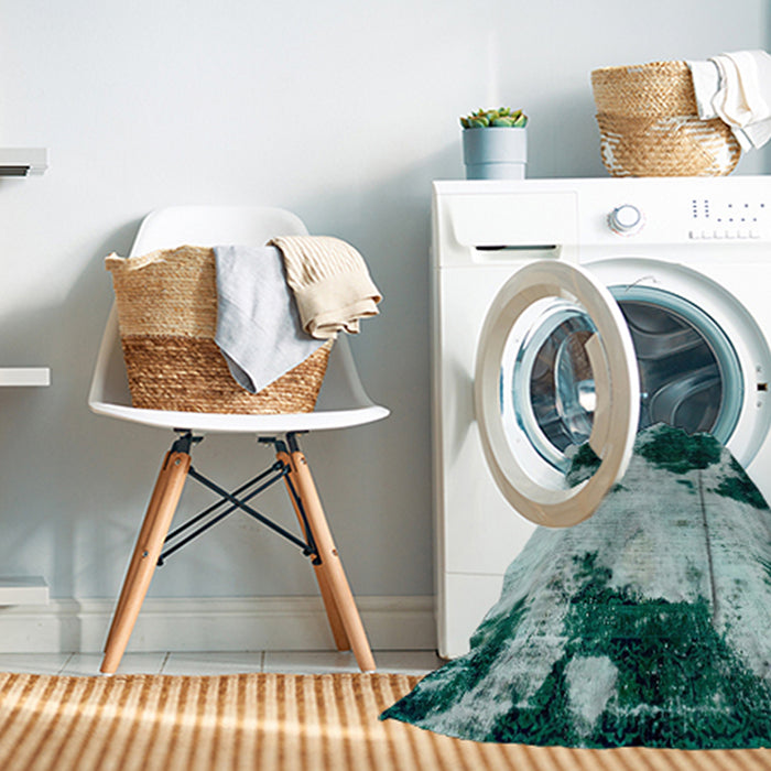 Machine Washable Abstract Northern Lights Blue Rug in a Washing Machine, wshabs2025