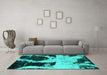 Machine Washable Abstract Turquoise Modern Area Rugs in a Living Room,, wshabs2025turq