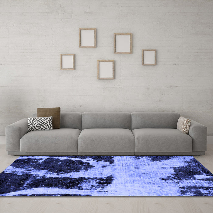 Machine Washable Abstract Blue Modern Rug in a Living Room, wshabs2025blu
