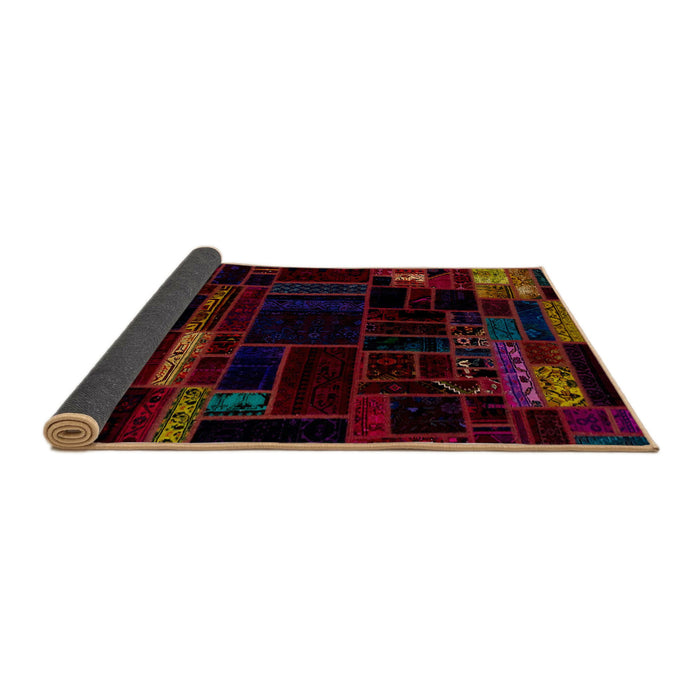 Sideview of Abstract Red Brown Patchwork Rug, abs2026