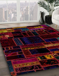 Abstract Red Brown Patchwork Rug, abs2026