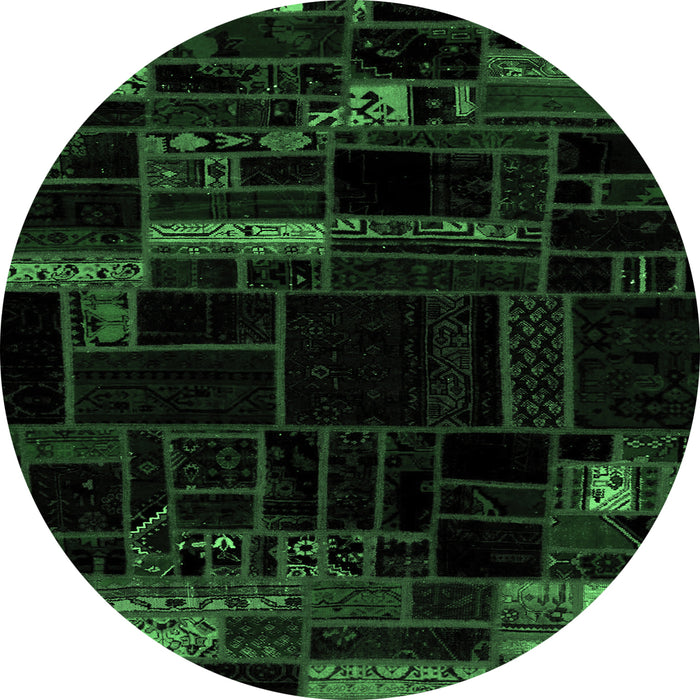 Round Machine Washable Patchwork Emerald Green Transitional Area Rugs, wshabs2026emgrn