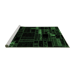 Sideview of Machine Washable Patchwork Emerald Green Transitional Area Rugs, wshabs2026emgrn