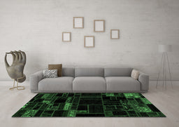 Machine Washable Patchwork Emerald Green Transitional Area Rugs in a Living Room,, wshabs2026emgrn