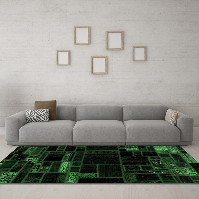 Machine Washable Patchwork Emerald Green Transitional Area Rugs in a Living Room,, wshabs2026emgrn