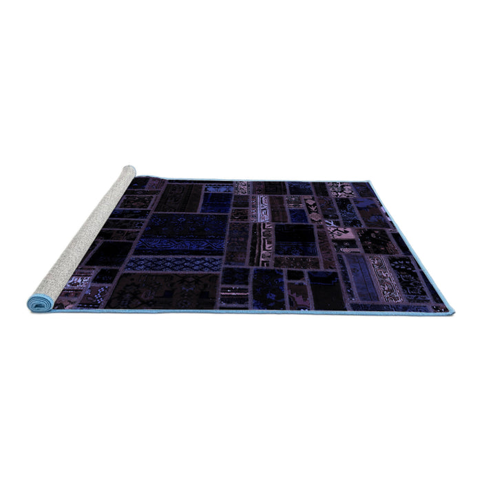 Sideview of Machine Washable Patchwork Blue Transitional Rug, wshabs2026blu