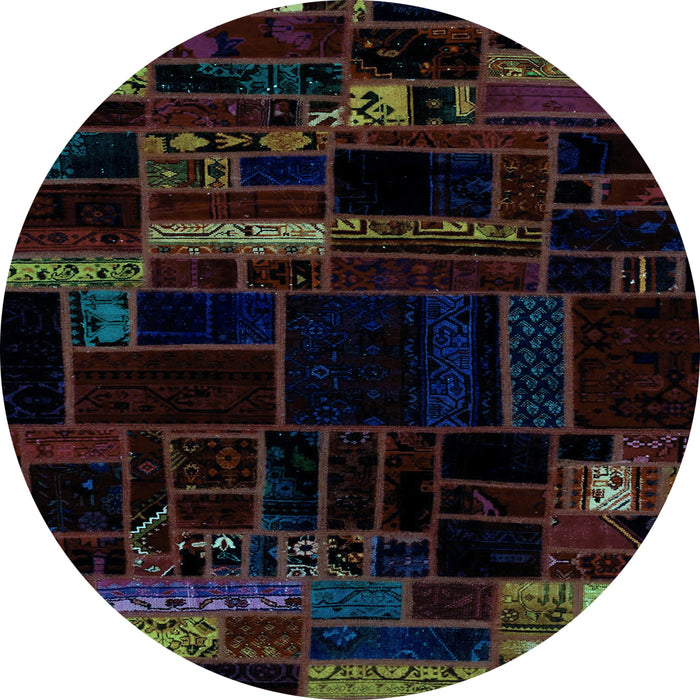 Round Machine Washable Patchwork Light Blue Transitional Rug, wshabs2026lblu