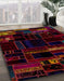 Abstract Red Brown Patchwork Rug in Family Room, abs2026