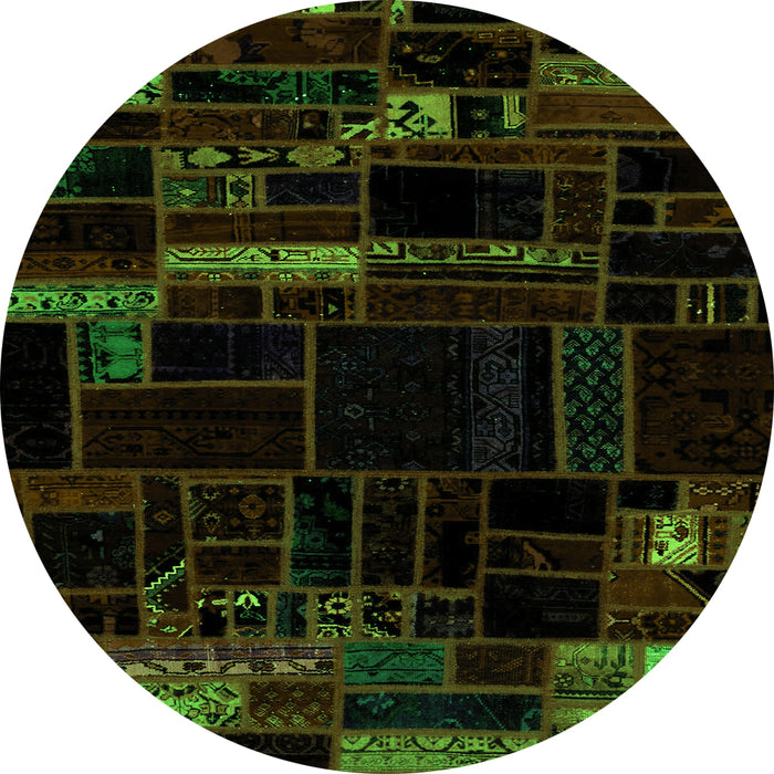 Round Patchwork Green Transitional Rug, abs2026grn