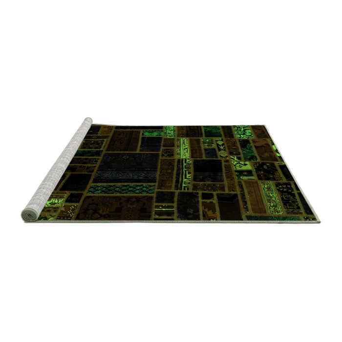 Sideview of Machine Washable Patchwork Green Transitional Area Rugs, wshabs2026grn