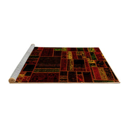 Sideview of Machine Washable Patchwork Yellow Transitional Rug, wshabs2026yw