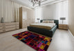 Abstract Red Brown Patchwork Rug in a Bedroom, abs2026