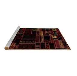 Sideview of Machine Washable Patchwork Brown Transitional Rug, wshabs2026brn