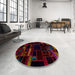 Round Abstract Red Brown Patchwork Rug in a Office, abs2026