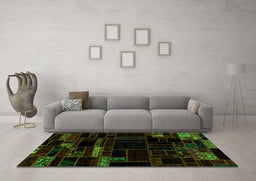 Machine Washable Patchwork Green Transitional Area Rugs in a Living Room,, wshabs2026grn
