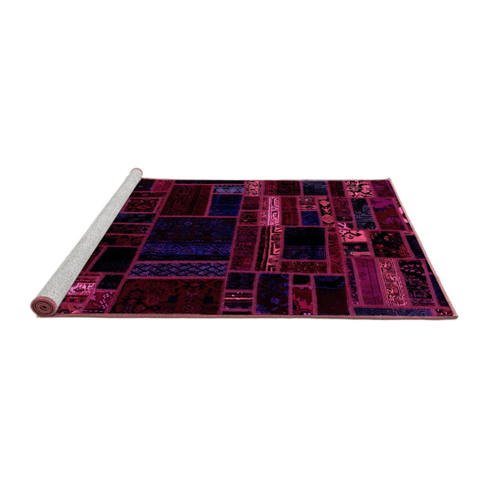 Sideview of Machine Washable Patchwork Pink Transitional Rug, wshabs2026pnk