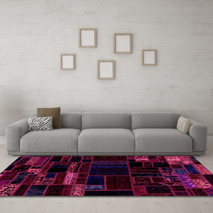 Machine Washable Patchwork Pink Transitional Rug in a Living Room, wshabs2026pnk