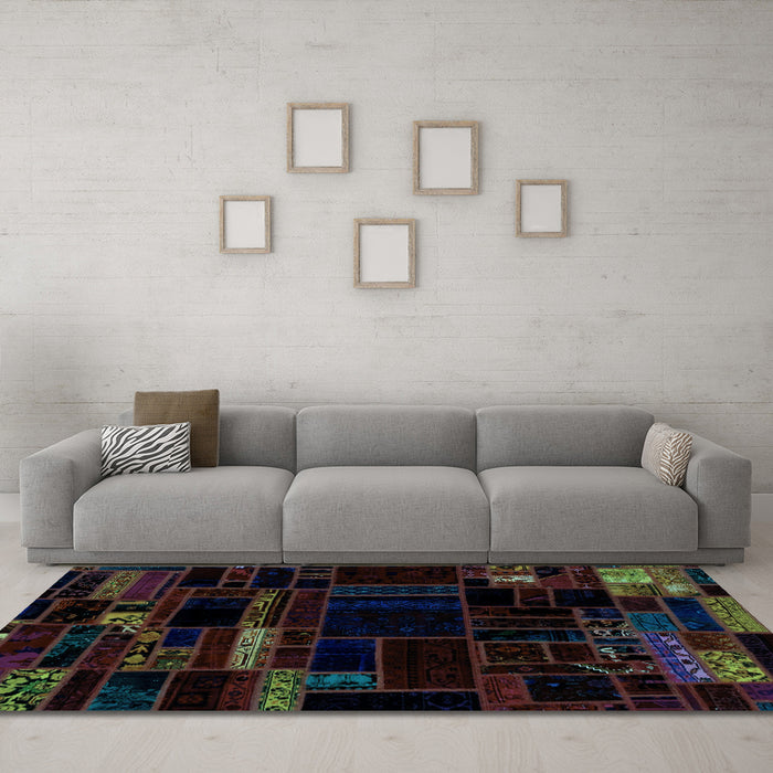 Machine Washable Patchwork Light Blue Transitional Rug in a Living Room, wshabs2026lblu