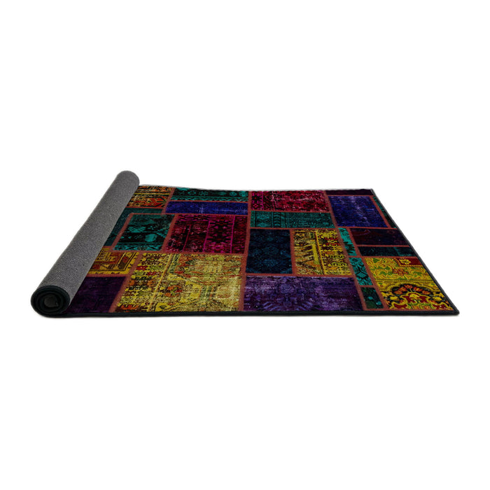 Sideview of Abstract Dark Brown Patchwork Rug, abs2027