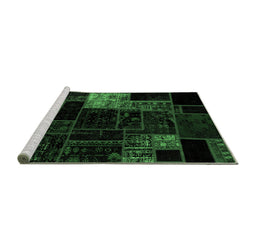 Sideview of Machine Washable Patchwork Emerald Green Transitional Area Rugs, wshabs2027emgrn